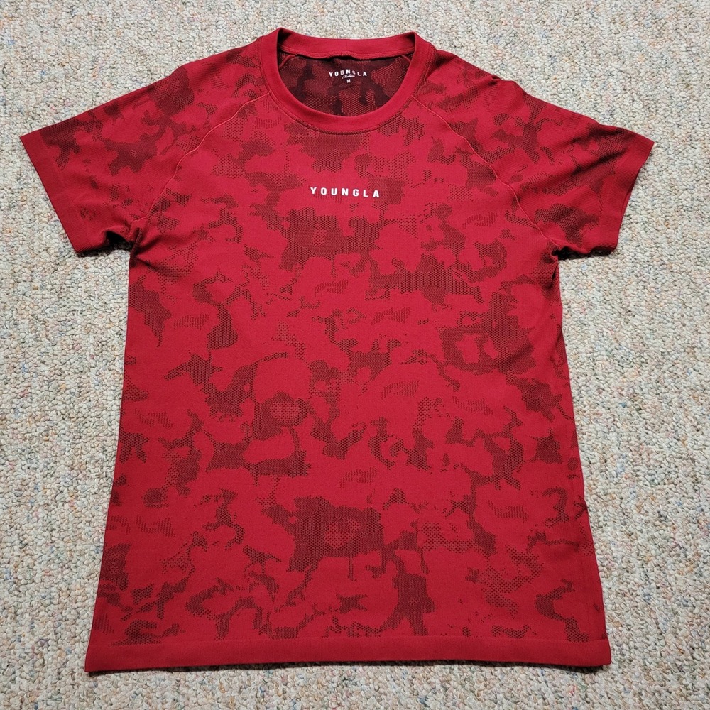 YoungLA Shirt Mens Medium Red Camo Performance Athletic Gym Training Compression